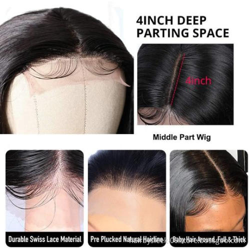 Wholesale Vendors side part Straight Pre Plucked with Natural Baby Hair Lace Frontal Wig human hair lace front human Hair Wigs